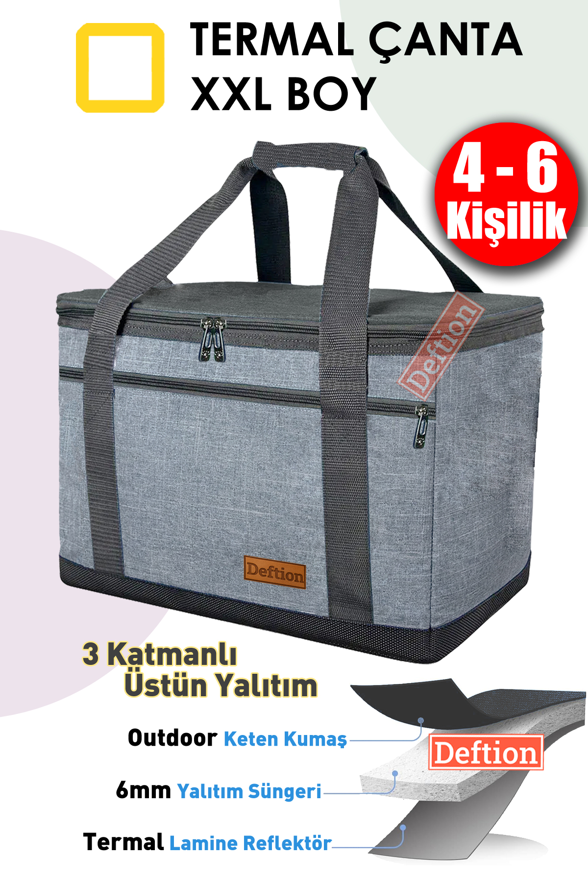 Termal çanta malzeme katman analizi — 3 katmanlı üstün yalıtım infografik
